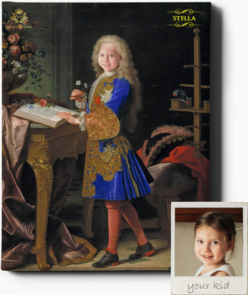 LITTLE SCHOLAR | CUSTOM KID RENAISSANCE PORTRAIT | CUSTOM GIFT FOR HIM - Regal Pawtraits