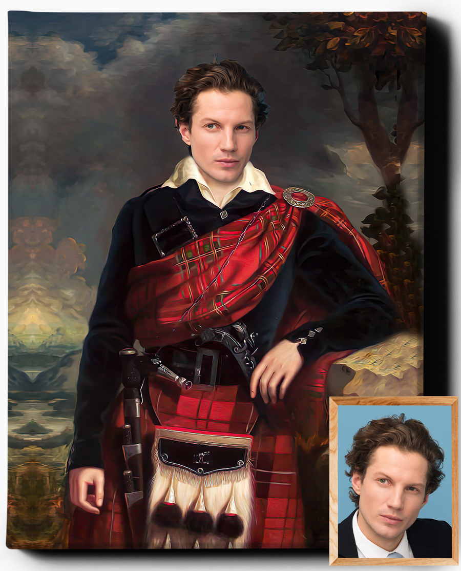 Custom Scottish Royal Portraits | The Highlander II | Custom Gift For Him - Regal Pawtraits